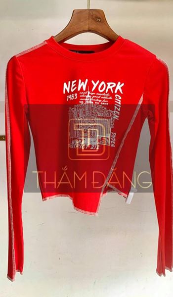 Áo ctoptop thun cổ tròn tay dài in hình và chữ NEW YORK 1983 chất thun cotton