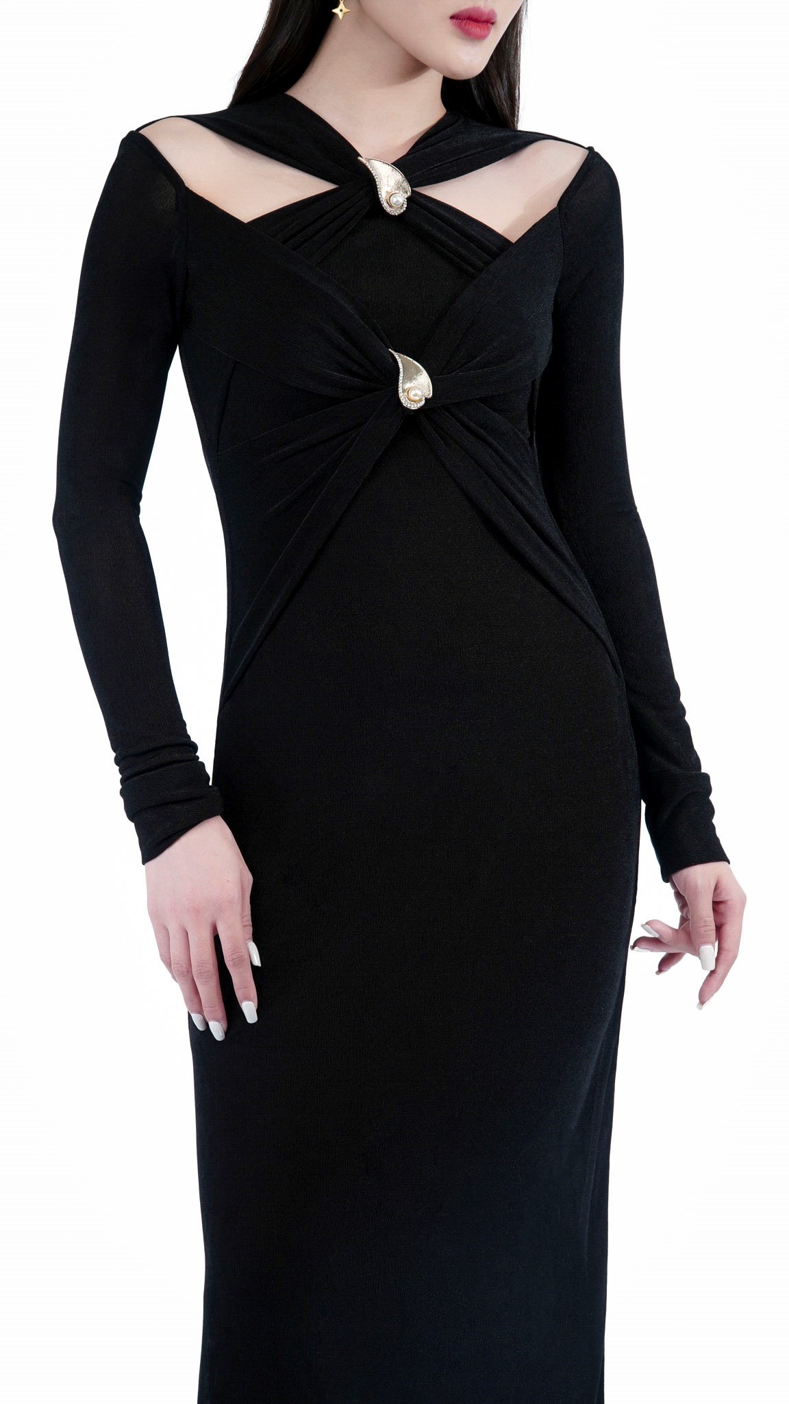 Đầm đen ôm body phối lưới đính nơ eo KK103-06 | Thời trang công sở K&K  Fashion