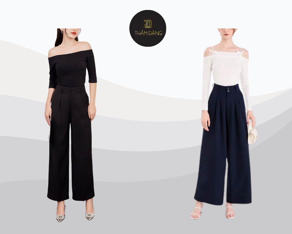 Thanh lịch nữ tính cho môi trường công sở với quần ống đứng phối đồ với áo trễ vai tay dài