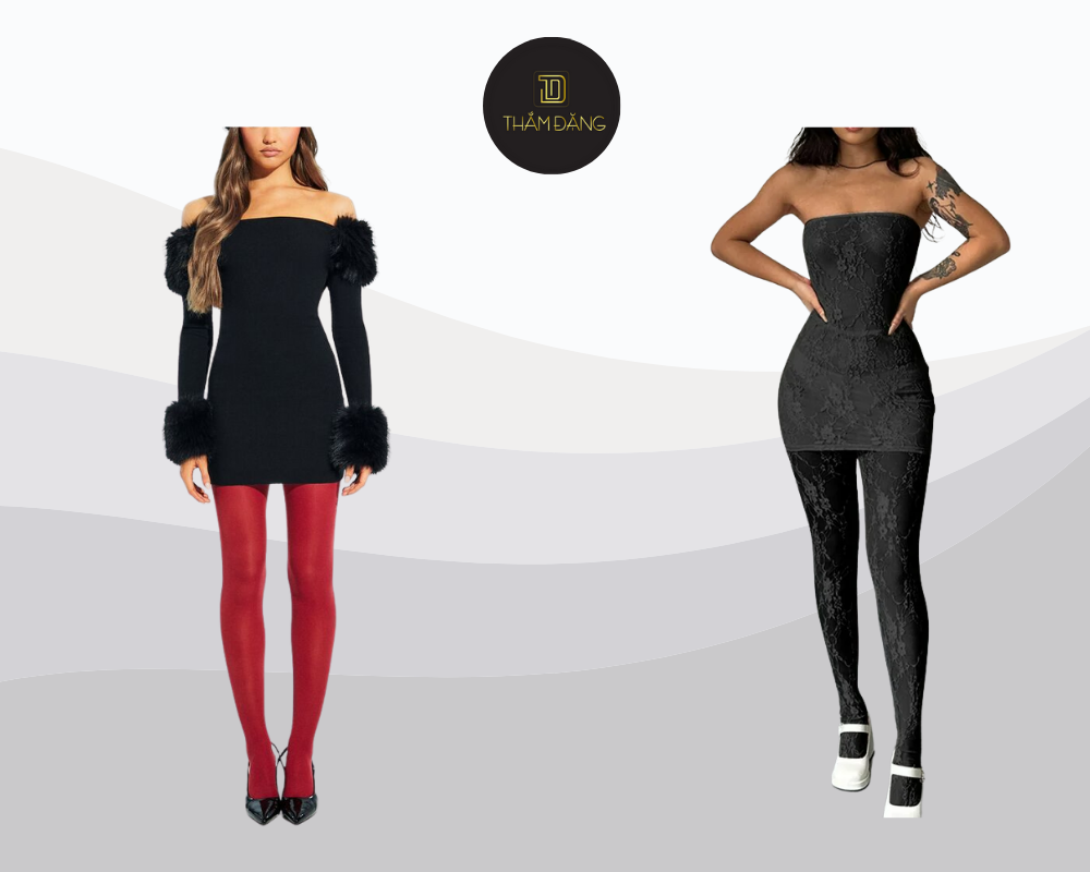 Đầm suông hở vai kết hợp quần legging mỏng và phụ kiện tự nhiên tạo nên bộ trang phục vừa nữ tính vừa tiện lợi cho những chuyến picnic trong rừng.