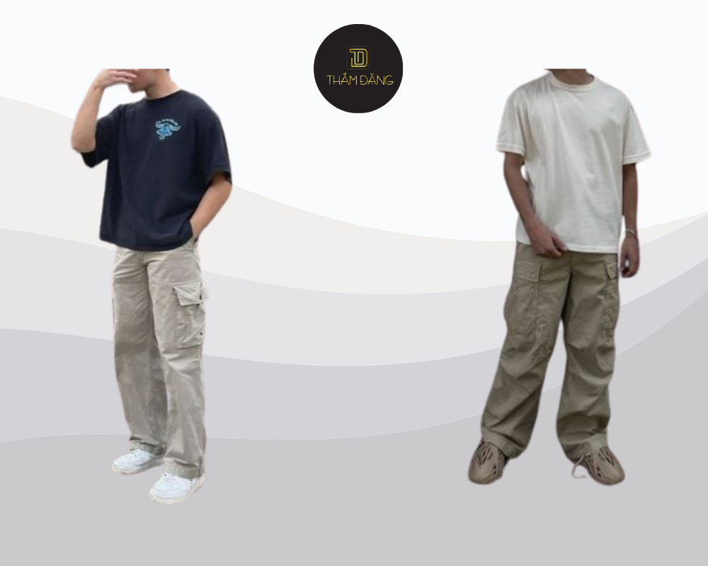 Áo phông cotton tối màu và quần cargo là lựa chọn hoàn hảo cho những chuyến đi rừng, kết hợp giữa sự thoải mái và tính thực dụng.