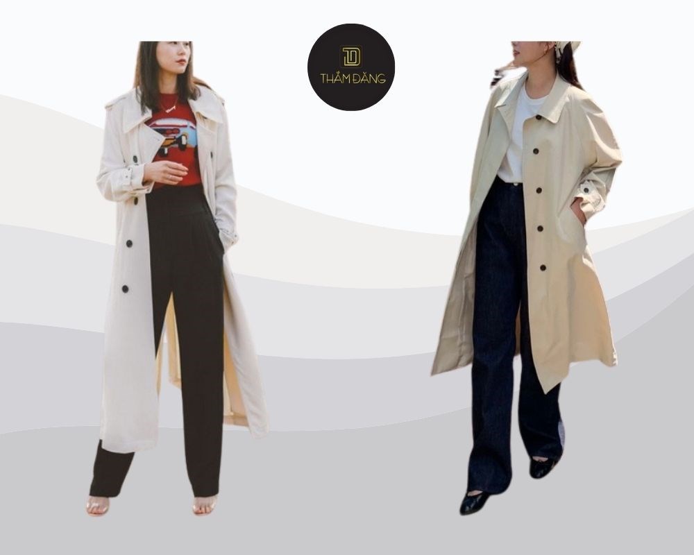 Quần tây ống rộng kết hợp cùng áo trench coat kết hợp với mang đến vẻ ngoài thanh lịch, đậm chất cổ điển nhưng không thiếu phần hiện đại