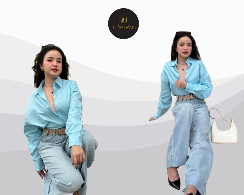 Cách phối áo sơ mi rộng và quần jean suông năng động thoải mái cho ngày cuối tuần