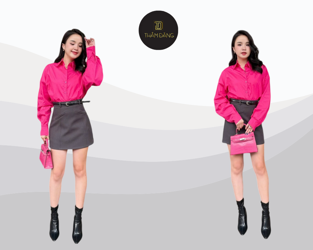 Phối áo sơ mi form rộng nữ với chân váy chữ A xinh xắn chuẩn phong cách Hàn Quốc