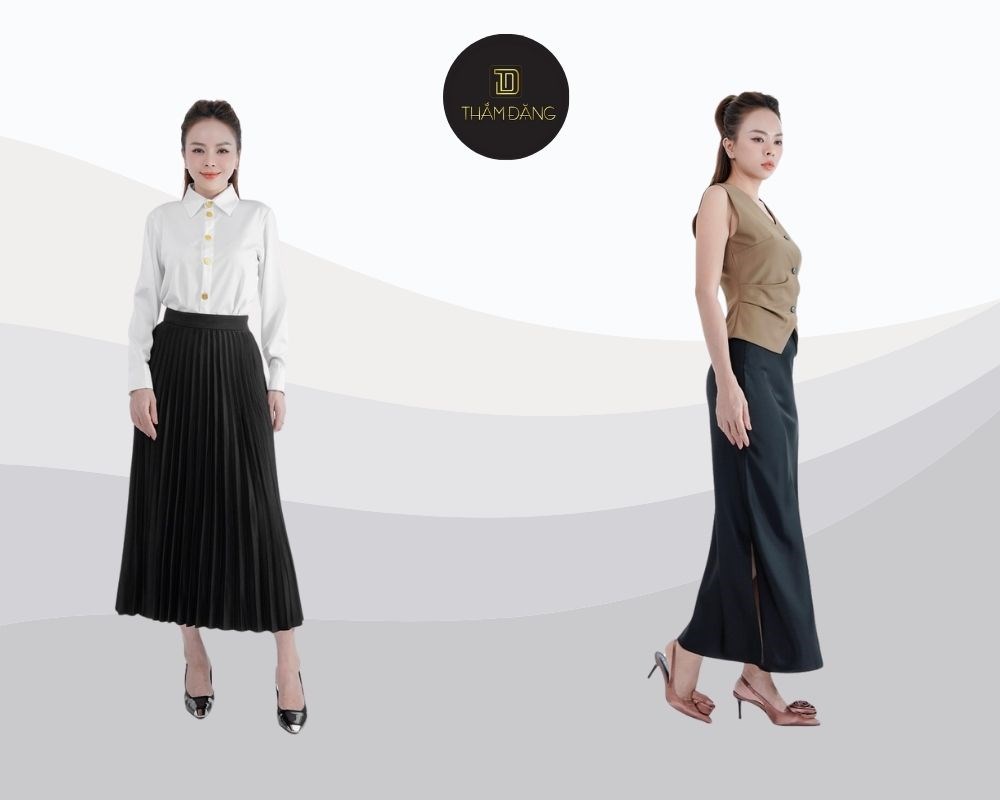 Thanh lịch tối giản với chân váy đen và sơ mi trắng cổ điển tinh tế