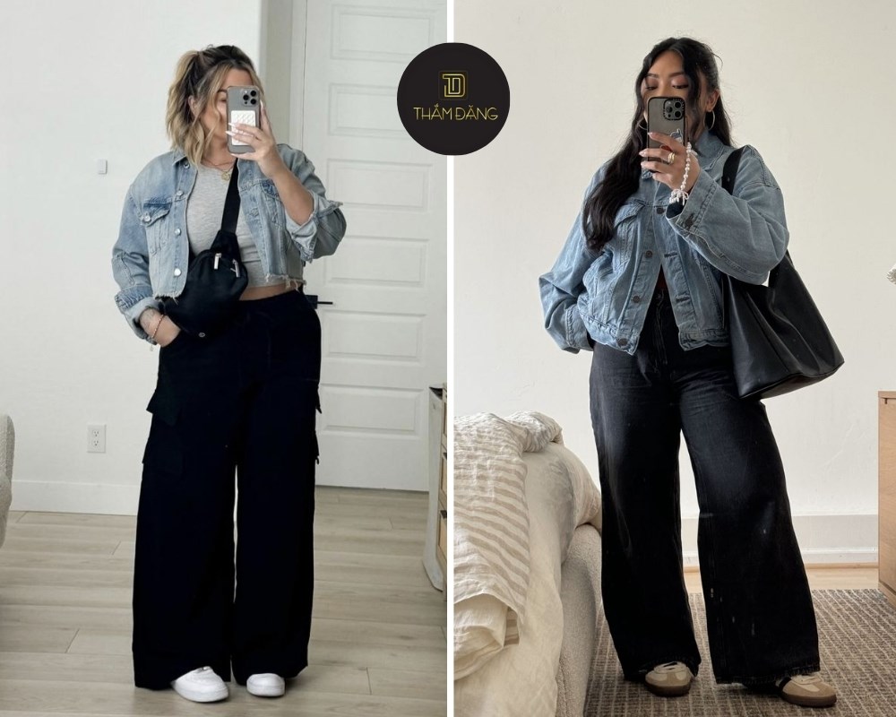 Áo khoác denim phối quần ống rộng cho phong cách năng động và cá tính