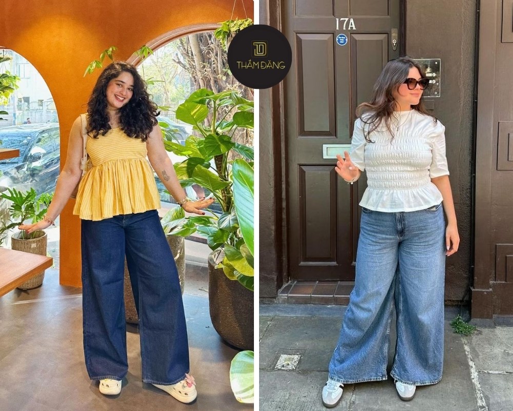 Jeans ống rộng gam tối giúp che khuyết điểm và hack dáng hiệu quả