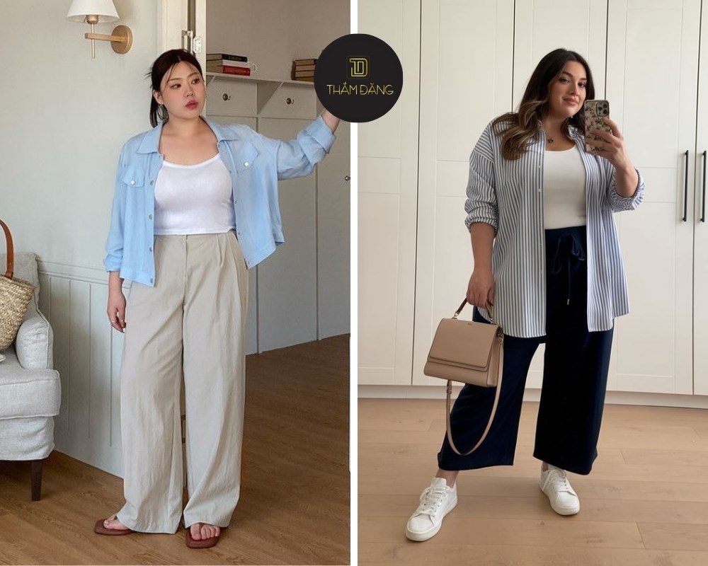 Áo sơ mi và quần ống rộng tạo phong cách smart casual thanh lịch hiện đại