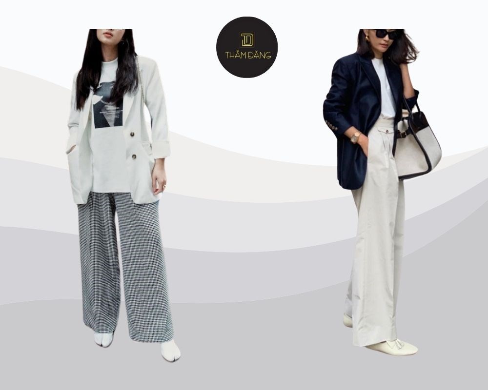1m50 có nên mặc quần ống rộng? Nàng chân ngắn nên thử với áo blazer