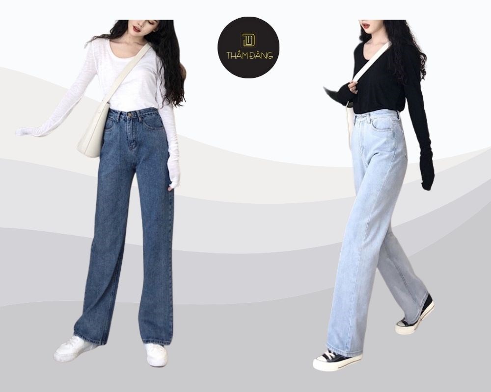Thử nghiệm quần bò ống rộng cho người lùn kèm áo thun dài tay
