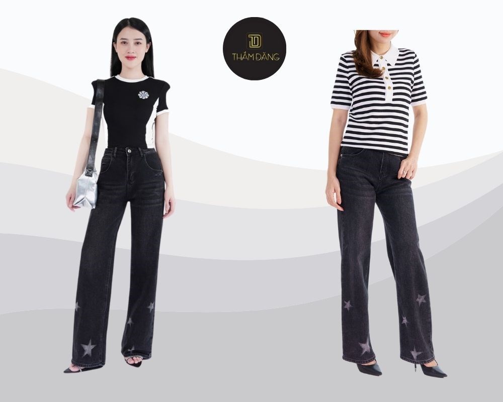 1m50 có nên mặc quần ống rộng? Quần ống rộng phối cùng áo thun dáng ôm tôn dáng hoàn hảo và thanh thoát