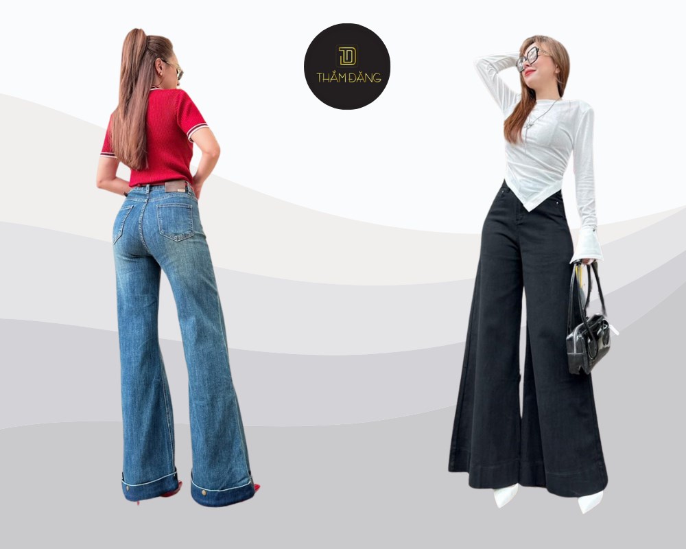 Quần ống rộng giúp chân dài miên man nhờ góc máy từ dưới lên một cách tinh tế