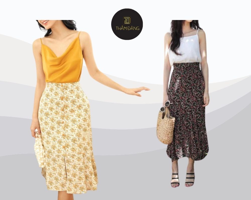 Áo hai dây đơn sắc mix chân váy hoa nhí nhẹ nhàng: Set đồ gợi cảm và tinh tế, lý tưởng cho mùa hè năng động