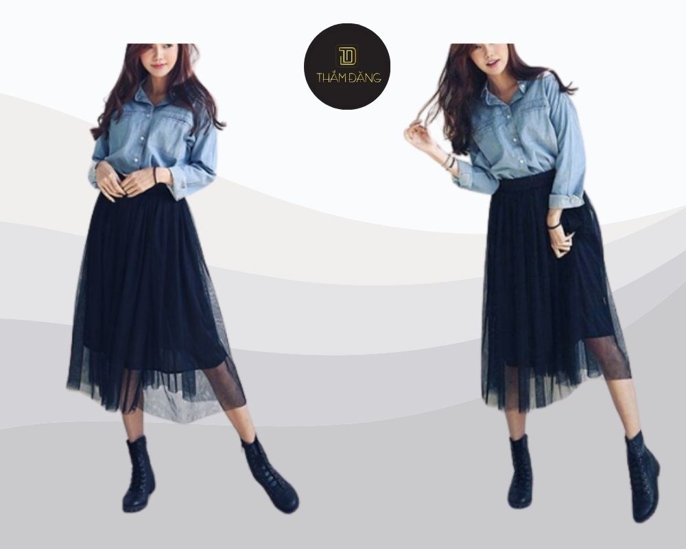 Áo sơ mi thanh lịch cùng chân váy công chúa tutu tạo nên sự kết hợp hoàn hảo giữa sự dịu dàng và thanh lịch