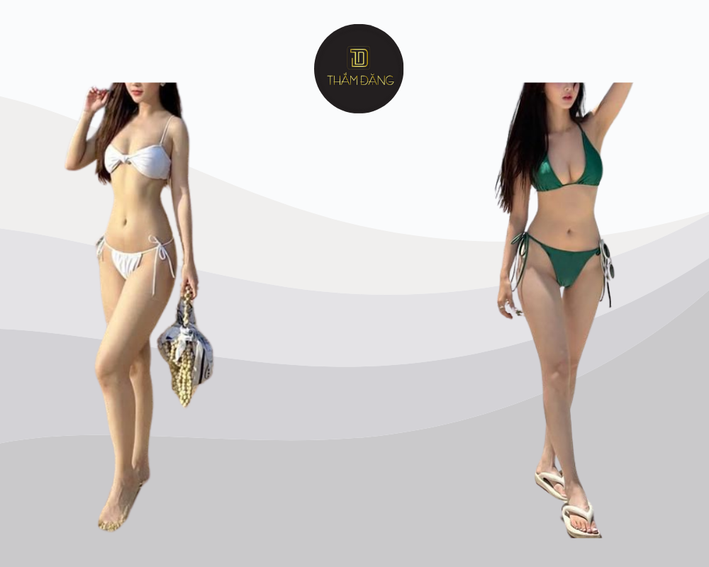 Bikini đơn sắc kết hợp khăn choàng voan, mũ rộng vành và phụ kiện biển tạo nên vẻ ngoài gợi cảm, thanh lịch tại Phú Quốc