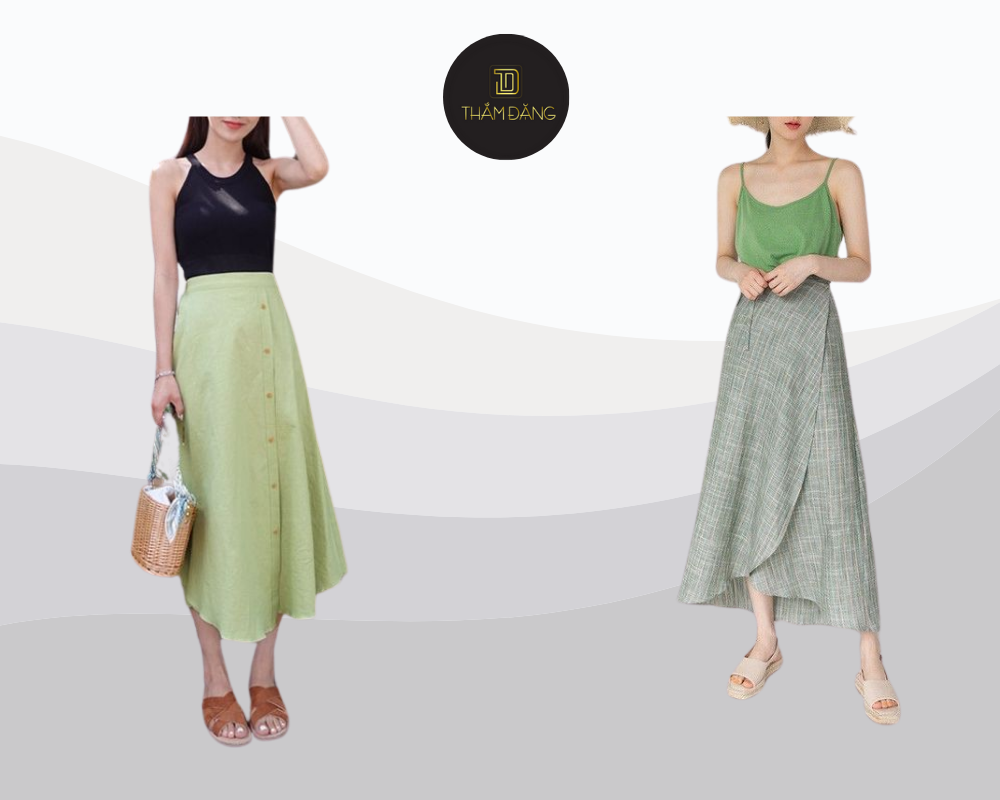 Outfit áo hai dây và chân váy midi mang đến vẻ đẹp gợi cảm, thanh lịch, lý tưởng cho ngày nắng rực rỡ trên đảo ngọc Phú Quốc