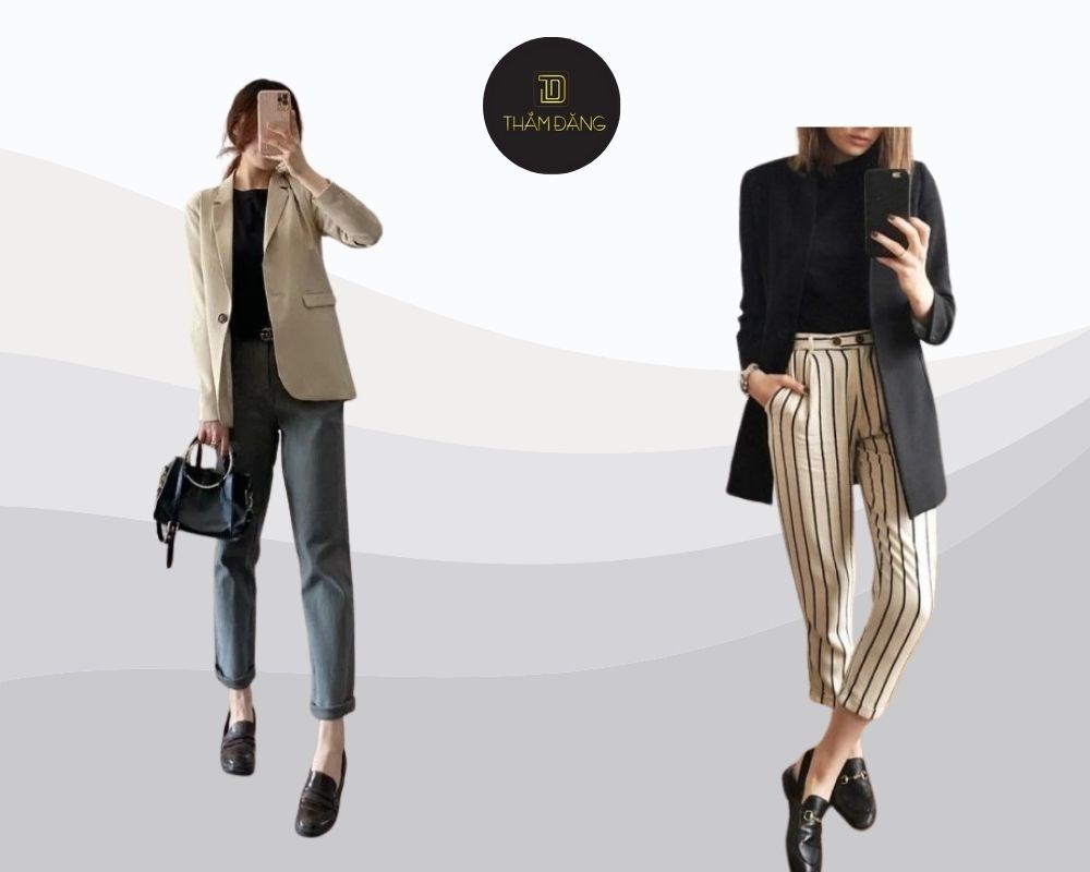 Quần baggy kết hợp giày loafer da mềm đem lại sự thanh lịch, thoải mái cho phong cách công sở