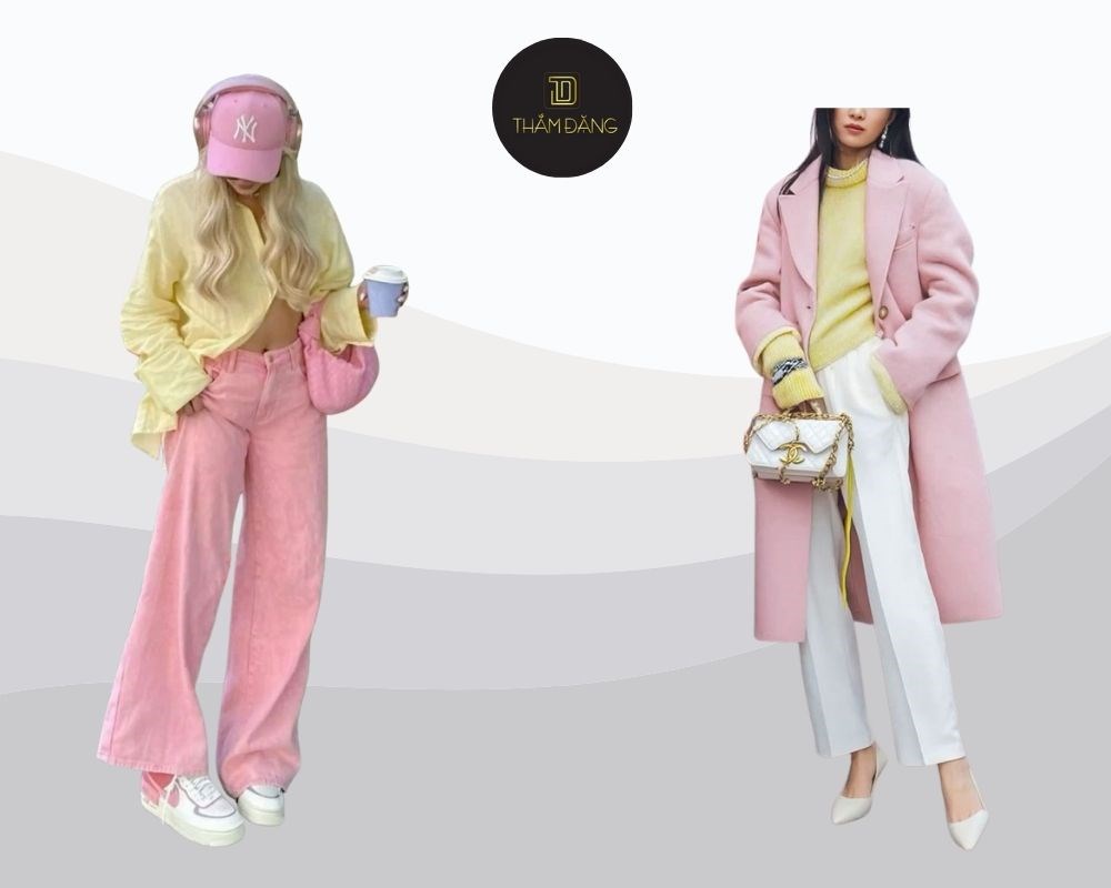 màu hồng pastel phối với màu vàng