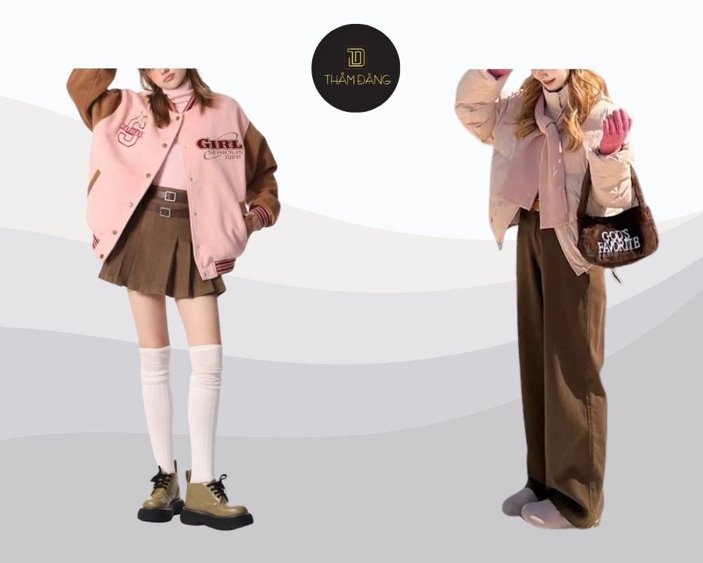 màu hồng pastel phối với màu nâu