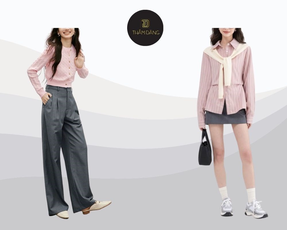 màu hồng pastel phối với màu xám