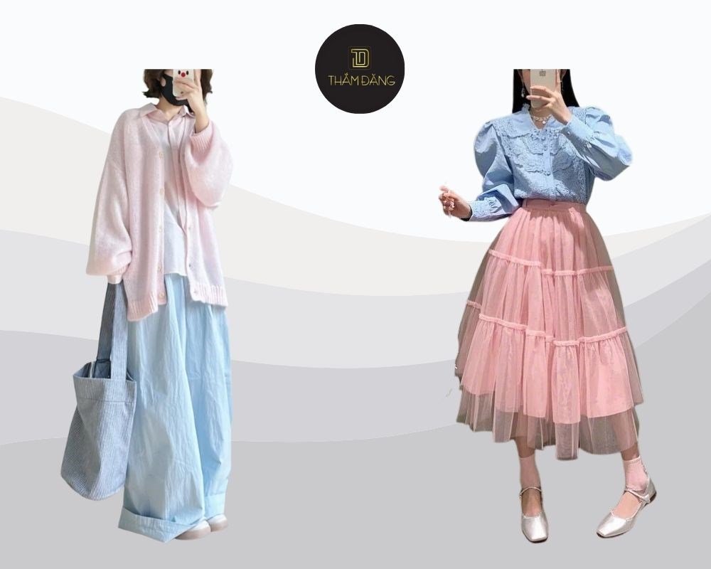 màu xanh phối hồng pastel