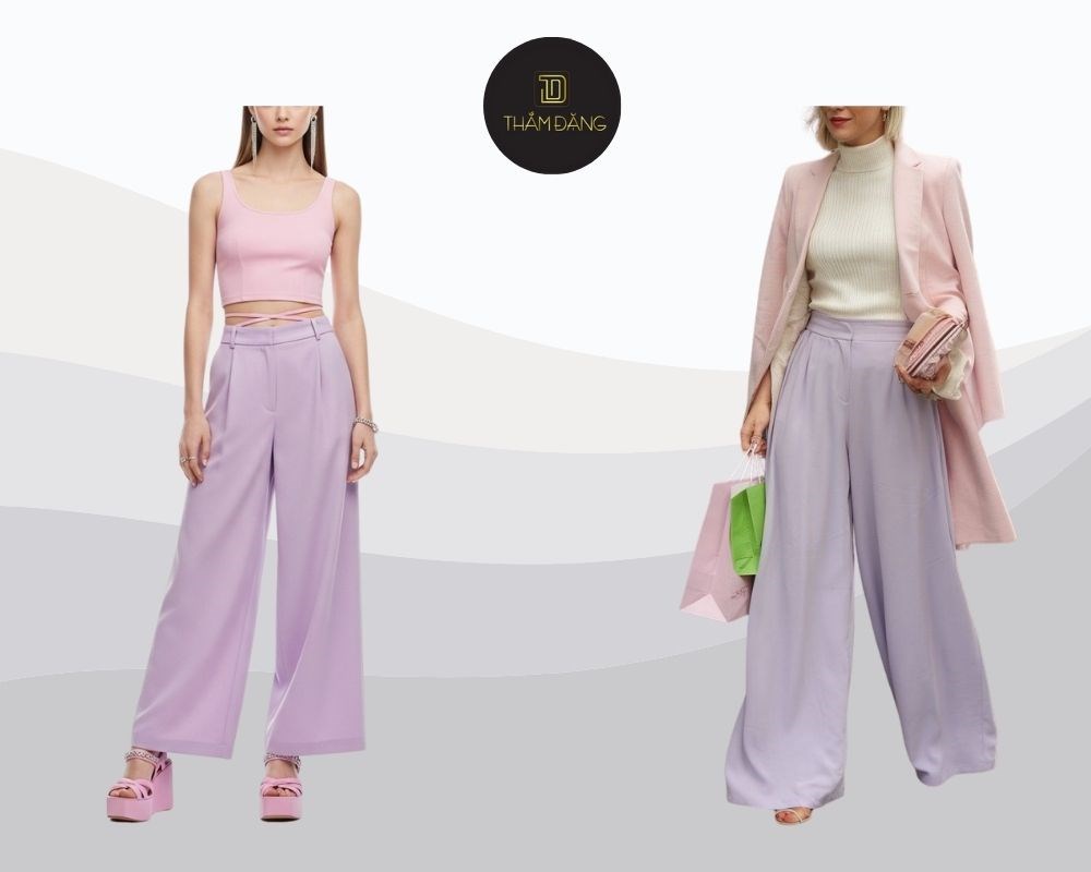 màu hồng pastel phối với sắc tím