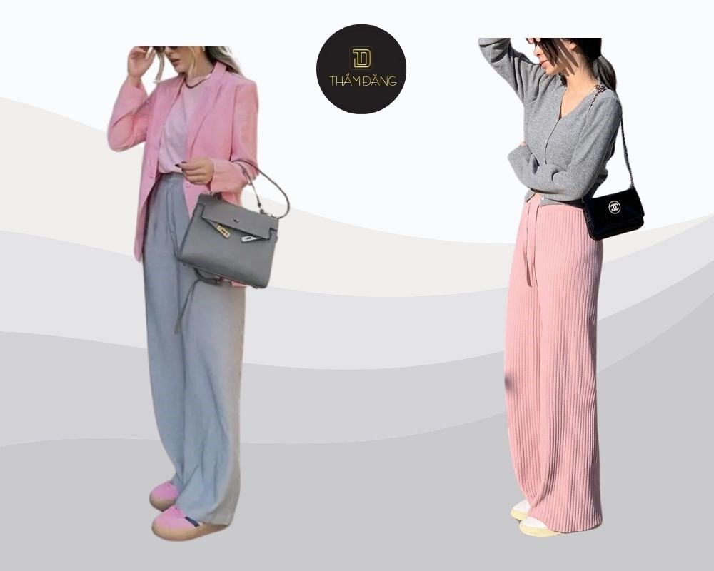 Tạo vẻ nữ tính, dịu dàng với sự kết hợp giữa quần xám phối áo màu hồng pastel