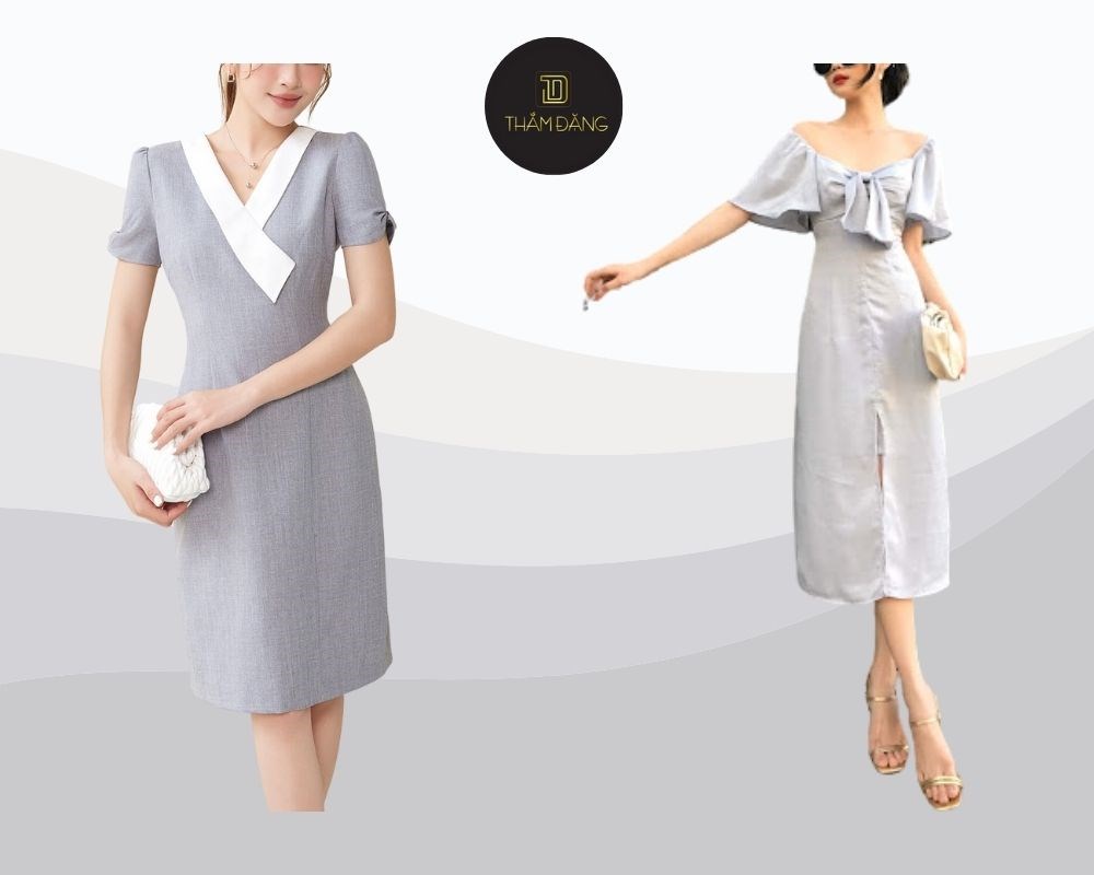 Đầm váy xám trắng kết hợp phụ kiện tinh tế là lựa chọn lý tưởng cho bữa tiệc thêm phần lộng lẫy