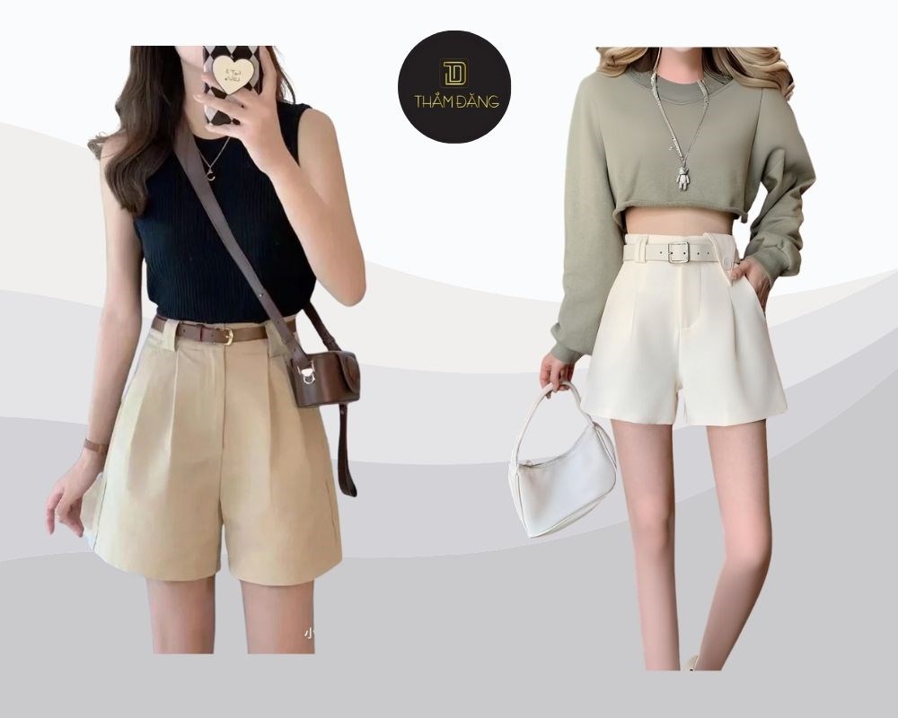 Phối quần short với thắt lưng và phụ kiện chuẩn Hàn