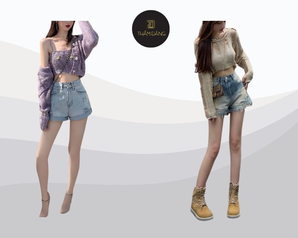 Quần short mặc cùng áo len dây thun lạnh nhẹ nhàng