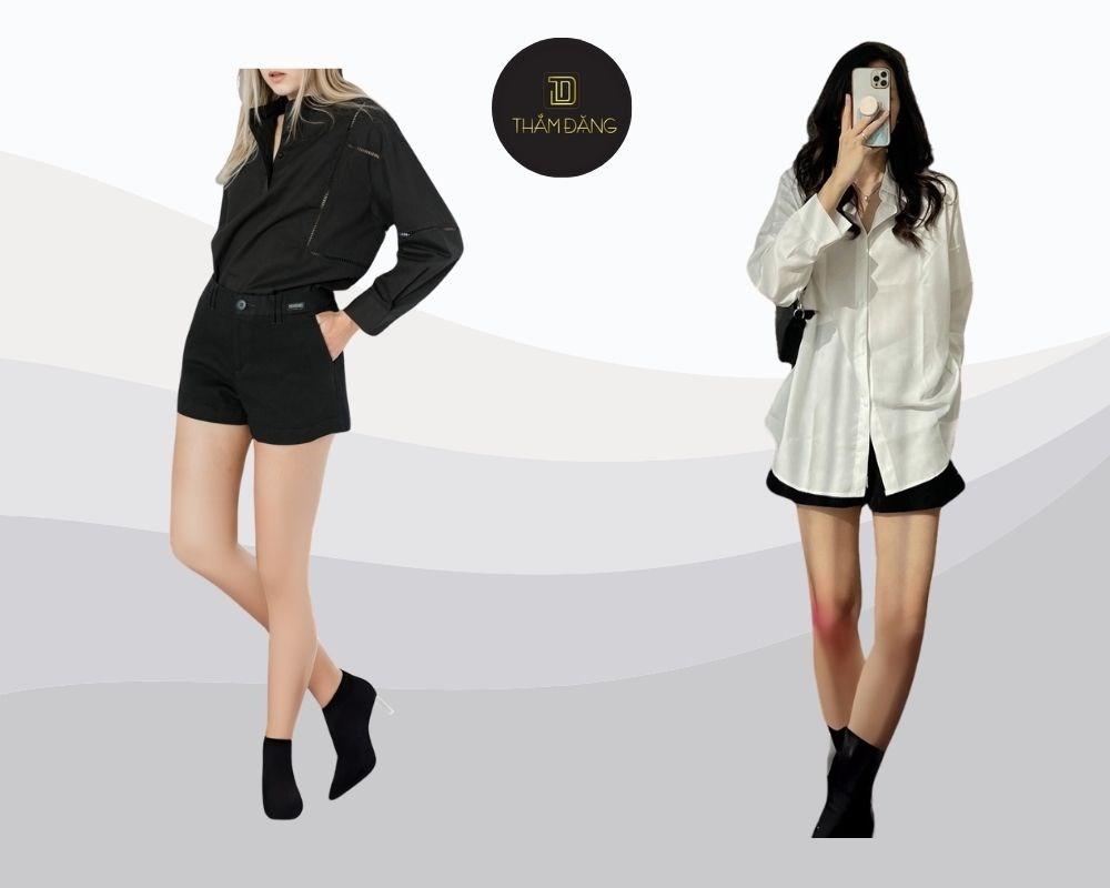 Quần short kaki ống rộng cạp cao mix cùng sơ mi oversize cá tính