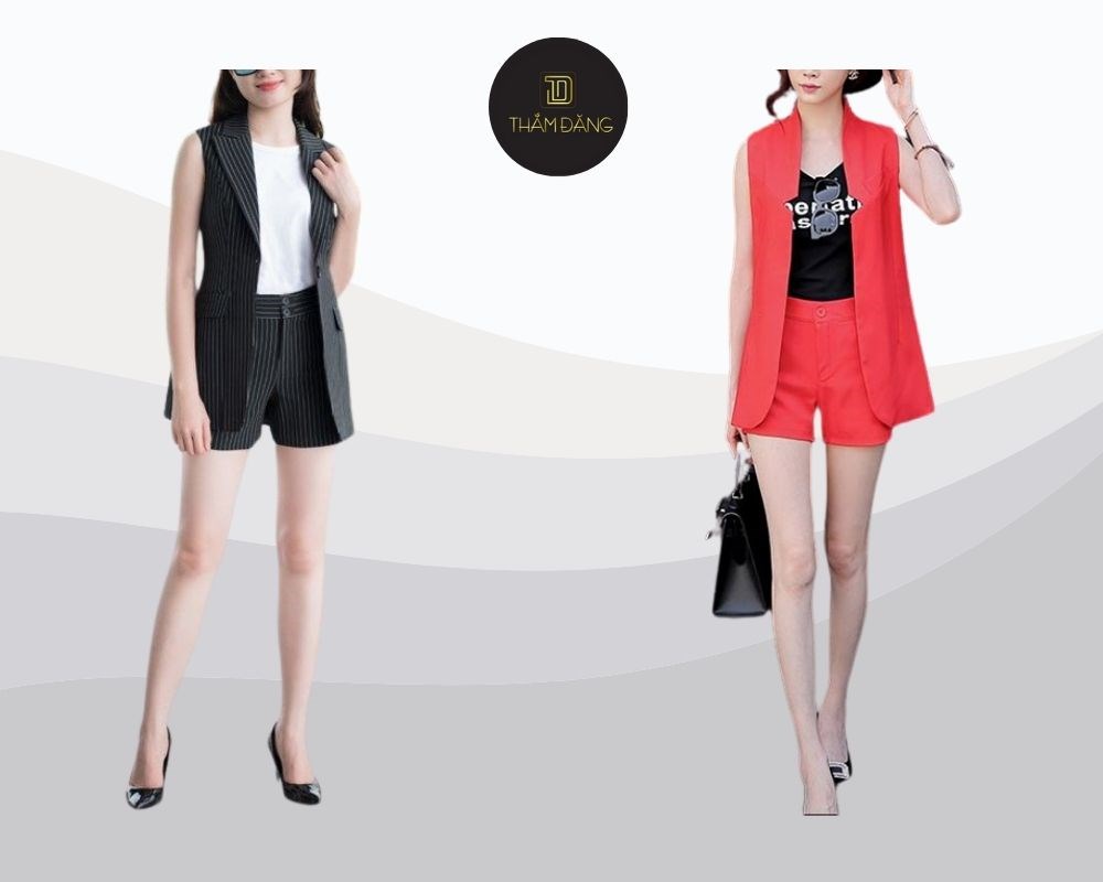 Quần short nữ mix với áo ống và vest cộc tay thời thượng