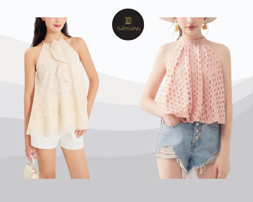 Quần short cạp cao nữ kết hợp với áo cổ yếm quyến rũ