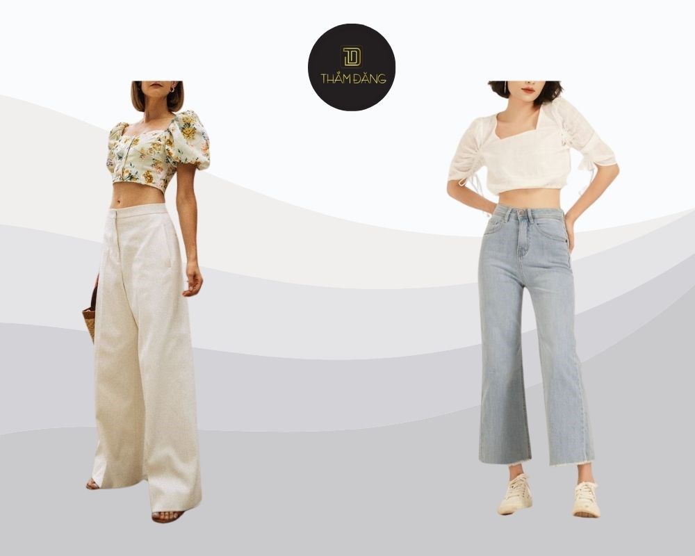 Phối áo croptop với quần ống rộng tinh tế