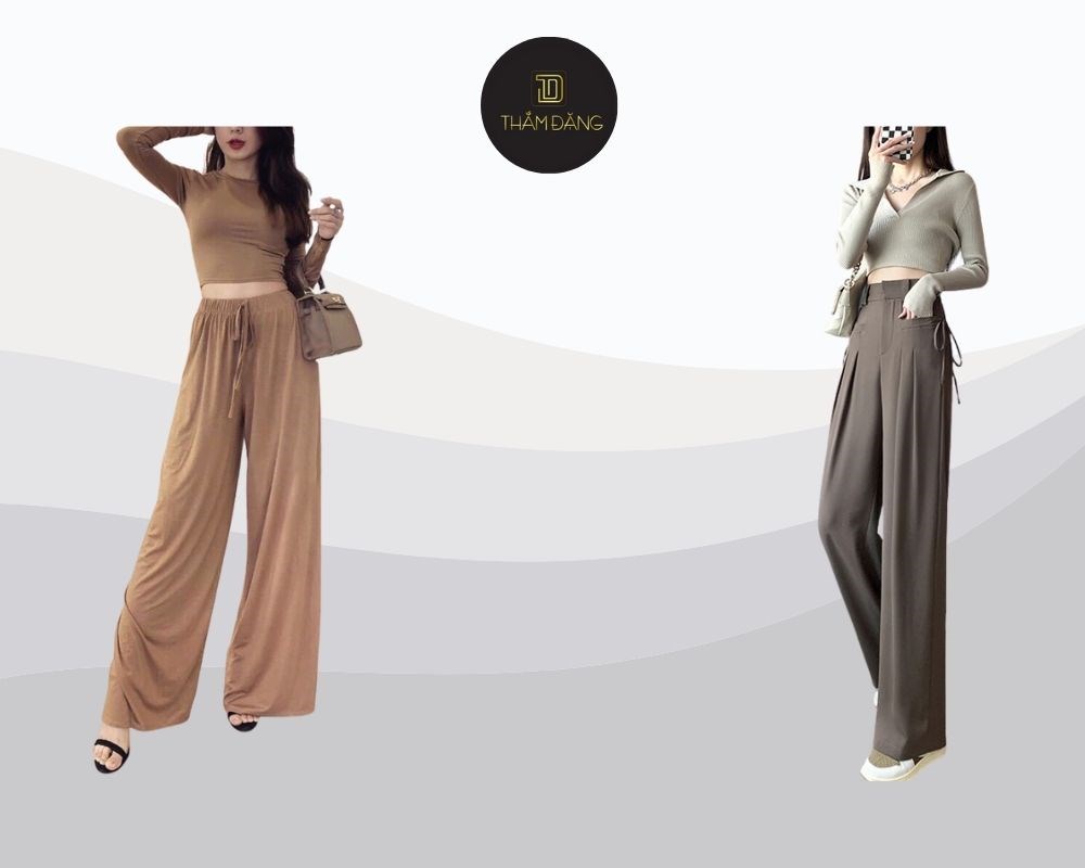 Mặc áo croptop quần ống rộng vải lụa giúp cơ thể thêm hài hòa