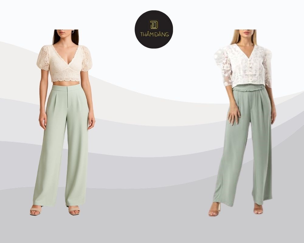 Mặc quần ống rộng áo croptop ren sẽ giúp nàng cực kỳ nữ tính và ngọt ngào