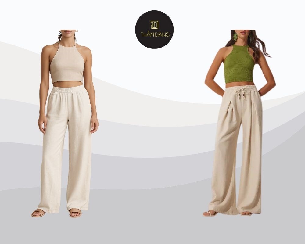 Set đồ áo croptop quần ống rộng vải đũi phù hợp cho những ngày nắng nóng