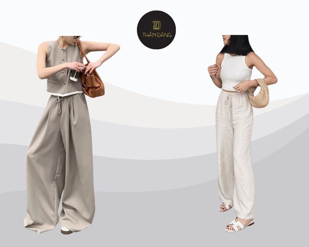 Combo quần ống rộng áo croptop yếm giúp tạo vẻ hoài cổ