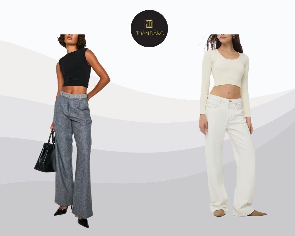 áo croptop quần ống rộng cạp cao phù hợp với mùa thu đông