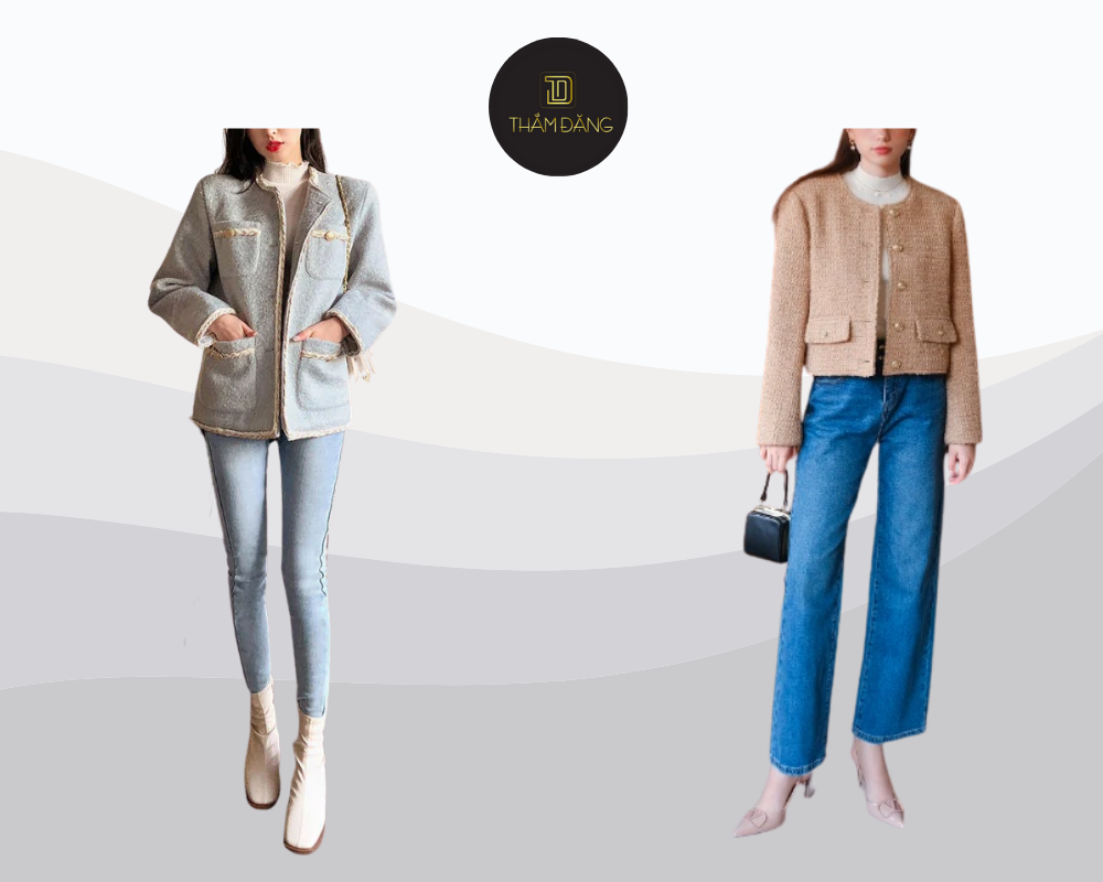 Phối đồ với áo dạ ngắn và quần jeans tạo nét cá tính thanh lịch cho mọi dịp