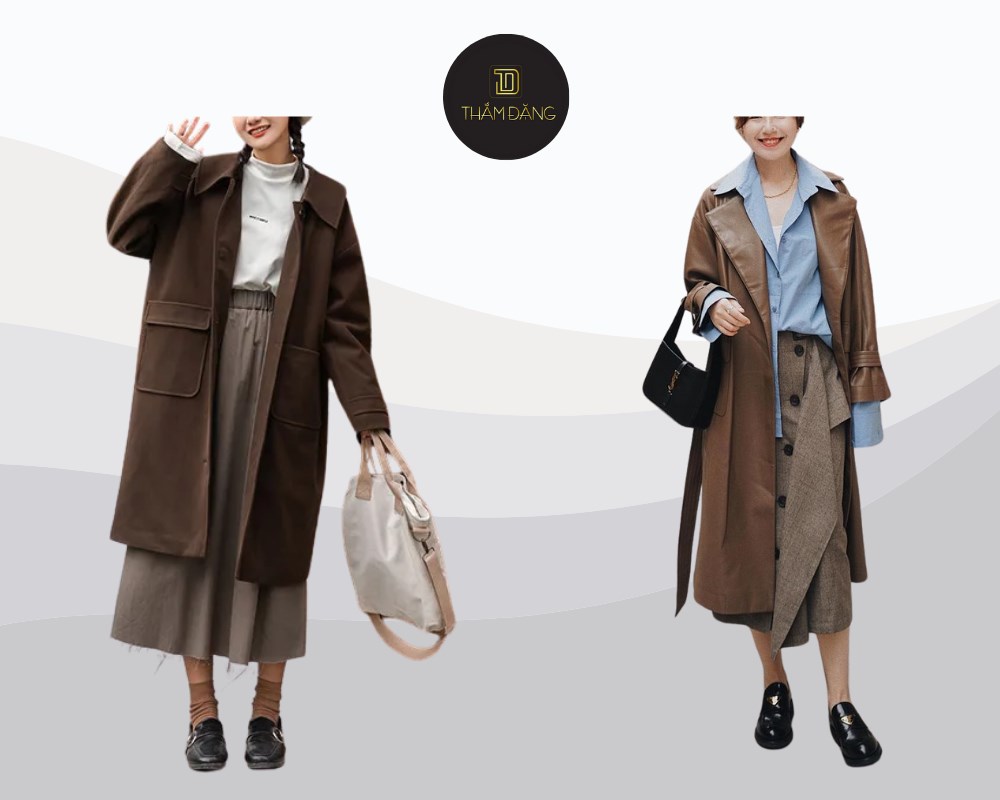 phối áo dạ với chân váy midi theo phong cách công sở
