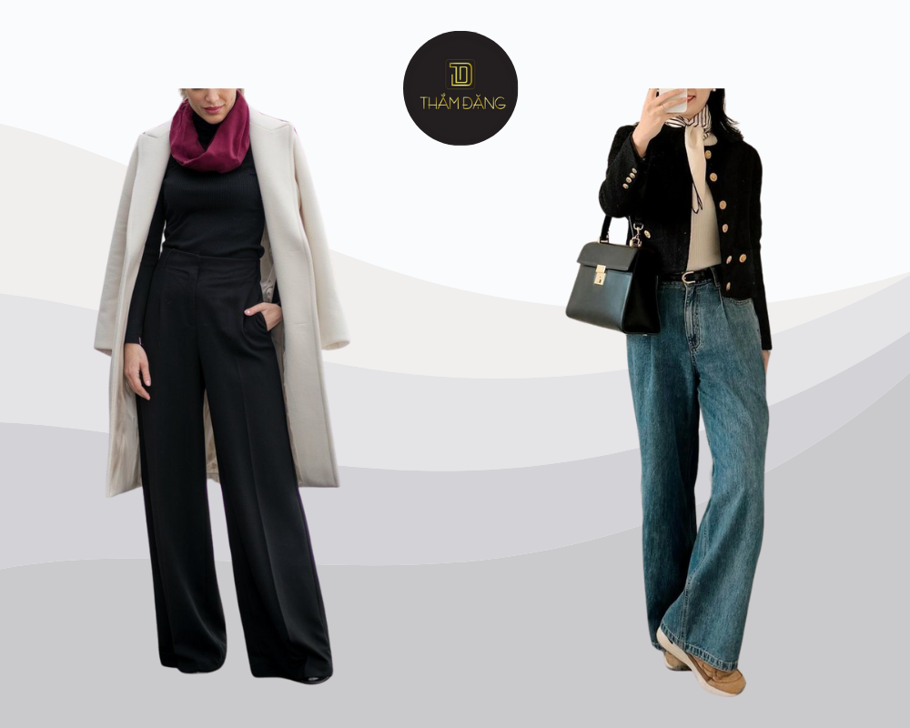 cách phối đồ với áo choàng dạ cùng quần ống rộng chuẩn fashionista