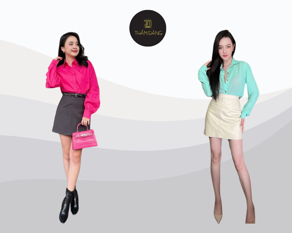 Trẻ trung năng động khi phối áo sơ mi nữ với chân váy chữ A ngắn
