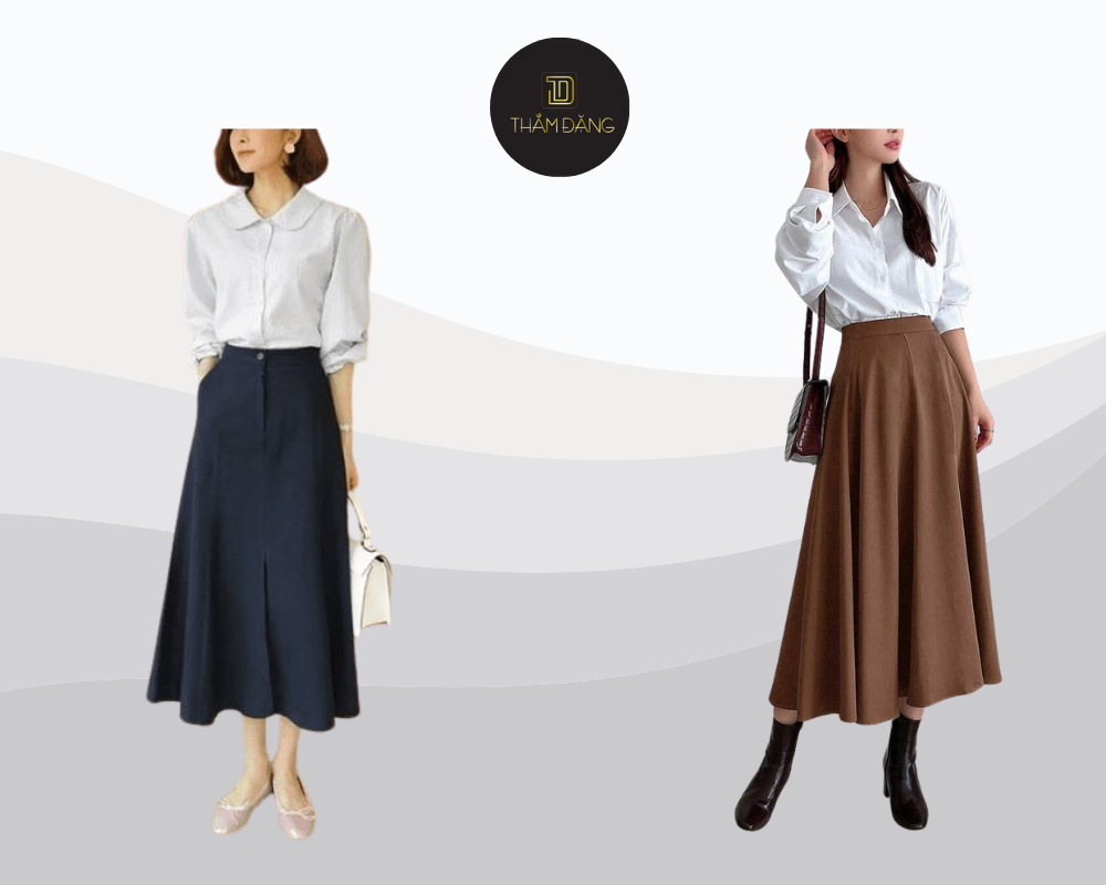 Mix match áo sơ mi với chấn váy xòe bồng