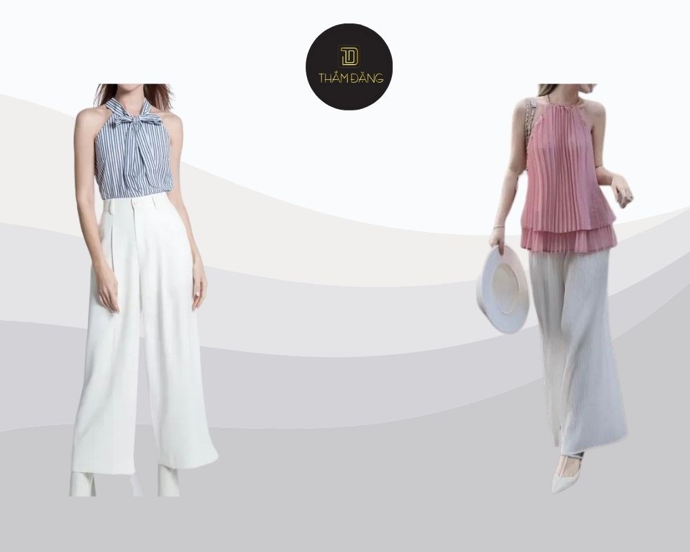 phối đồ với quần ống rộng trắng nữ tính
