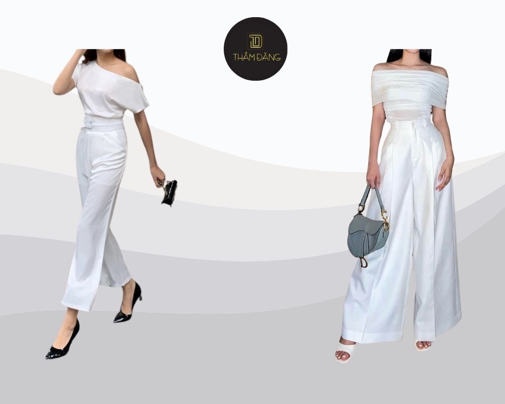 phối đồ với quần ống rộng trắng áo dạo phố