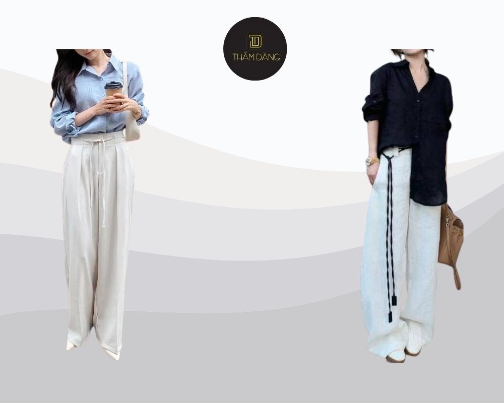 phối đồ với quần ống rộng trắng thanh lịch