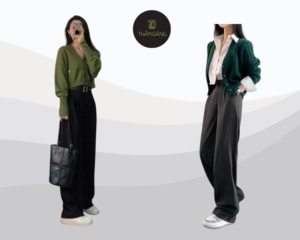 Mềm mại và nữ tính, áo cardigan kết hợp với quần ống suông giúp bạn trông thật thanh thoát mà vẫn giữ được vẻ ngoài thoải mái