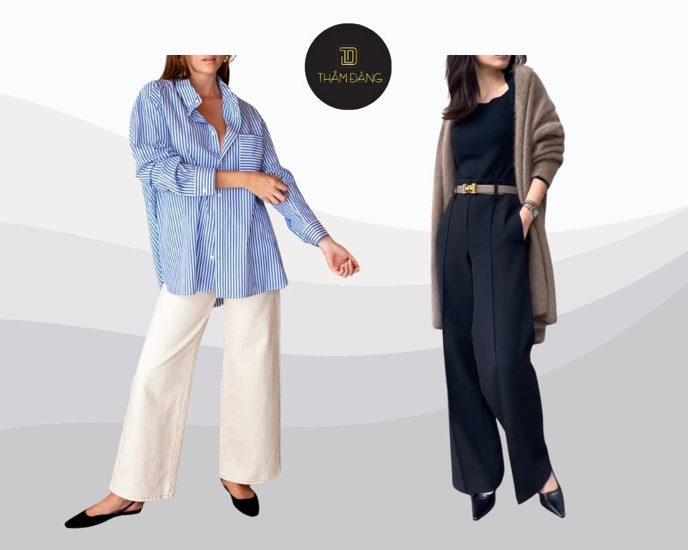 Phong cách thoải mái và thời thượng, áo oversize với quần ống suông mang lại vẻ ngoài hiện đại và cực kỳ dễ chịu