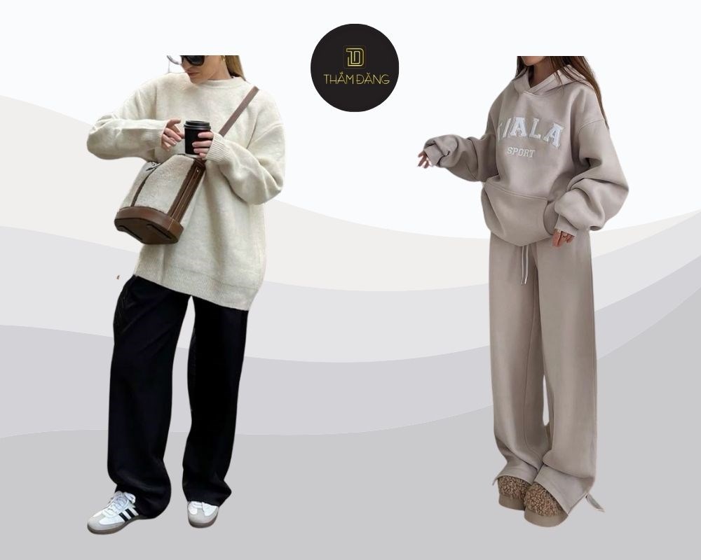 Với sự kết hợp giữa hoodie và quần ống suông, bạn có thể thoải mái và vẫn giữ được vẻ ngoài thanh lịch trong những ngày lạnh